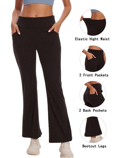 Yoga Pants for Women, High Waist Bootcut Flare Leggings with Pockets, Lightweight Workout Activewear Black XL