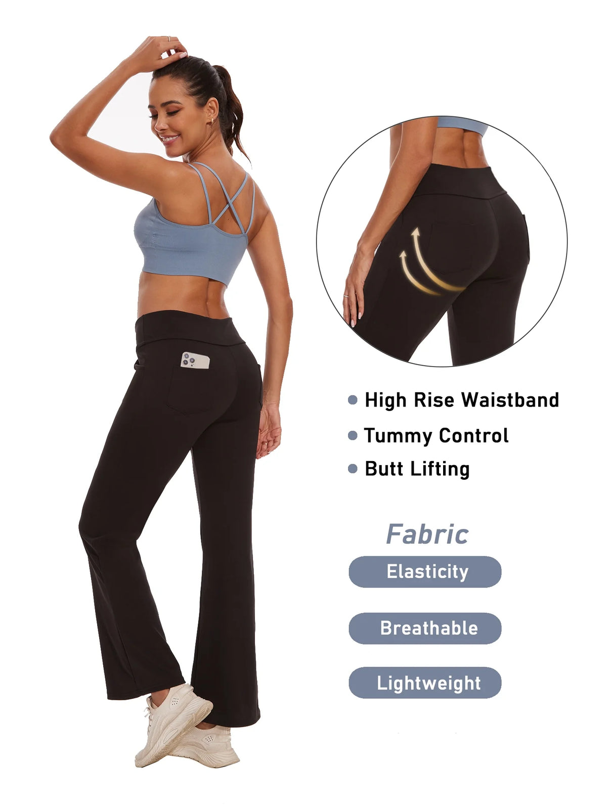 Yoga Pants for Women, High Waist Bootcut Flare Leggings with Pockets, Lightweight Workout Activewear Black XL