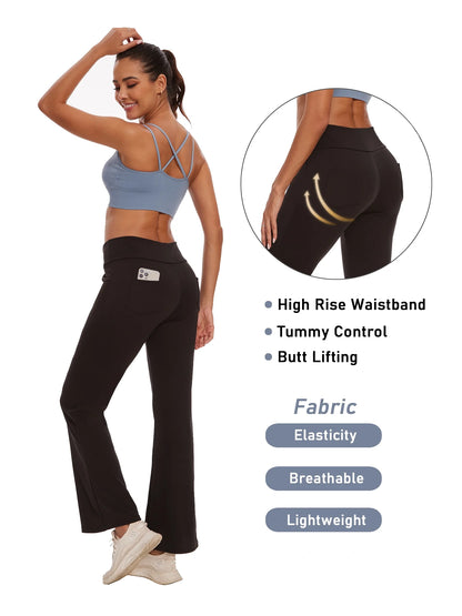Yoga Pants for Women, High Waist Bootcut Flare Leggings with Pockets, Lightweight Workout Activewear Black XL